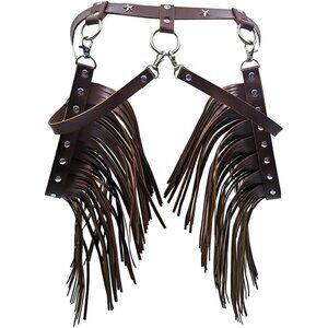 Women Leather Garter Waist Belt Fringe Tassel Punk Gothic Festival Dance